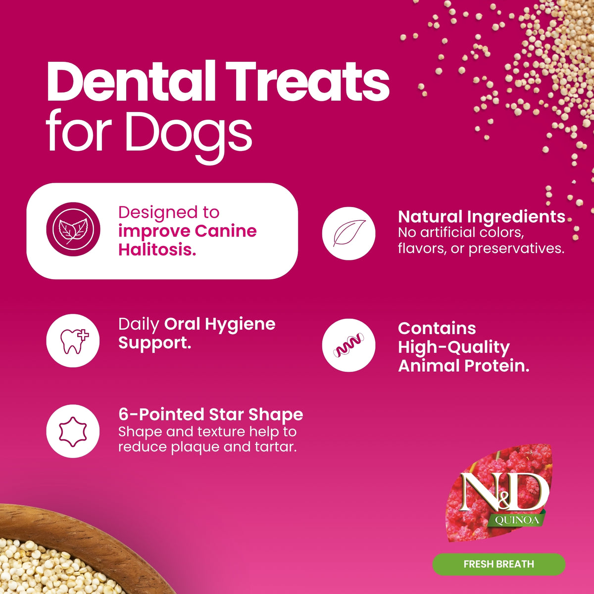 N&D Quinoa Dental Care Functional Treats Grain-Free Fresh Breath Lamb & Mint Adult Mini 60gm