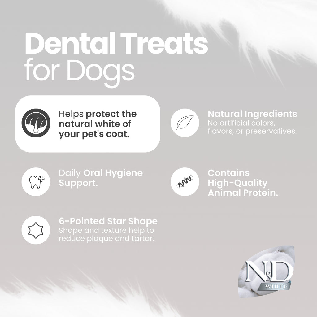 N&D White Dental Care Color Protection Treats Grain-Free Seabass, Spirulina and Fennel Adult Medium & Maxi 100gm