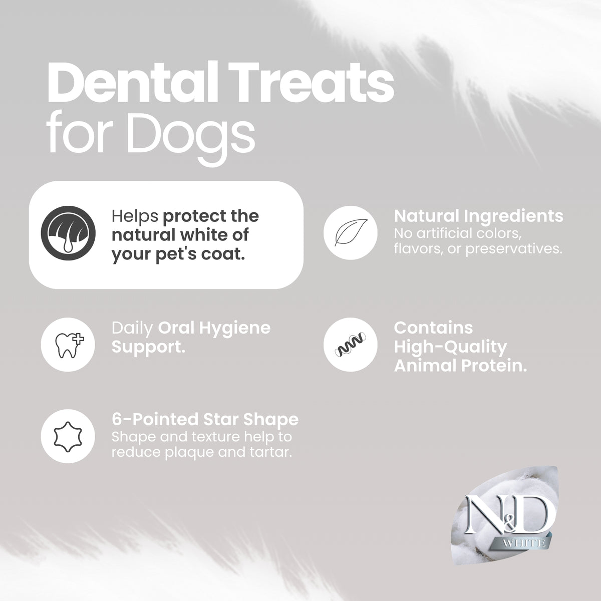 N&D White Dental Care Color Protection Treats Grain-Free Seabass, Spirulina and Fennel Adult Medium & Maxi 100gm