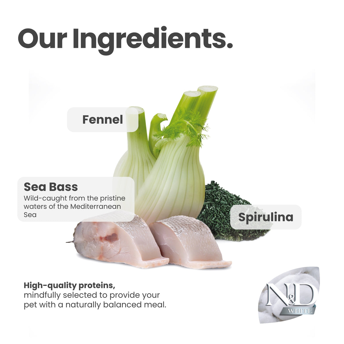 N&D White Dental Care Color Protection Treats Grain-Free Seabass, Spirulina and Fennel Adult Mini 60gm