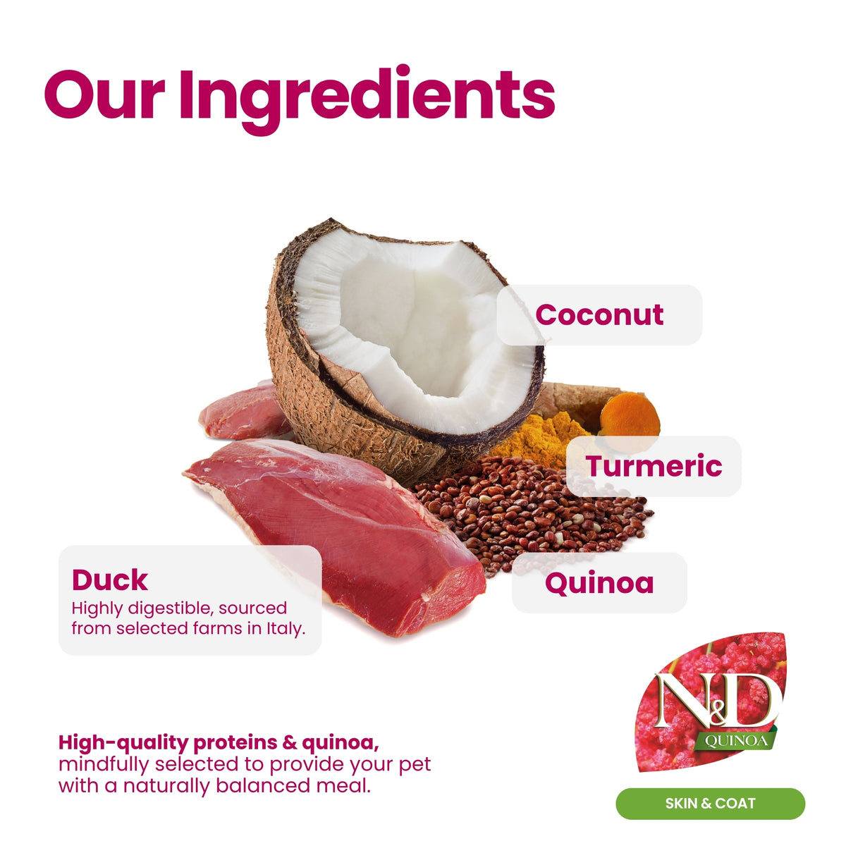 N&D Quinoa Dental Care Functional Treats Grain-Free Skin & Coat Duck with Quinoa, Coconut and Turmeric Adult Mini 60gm