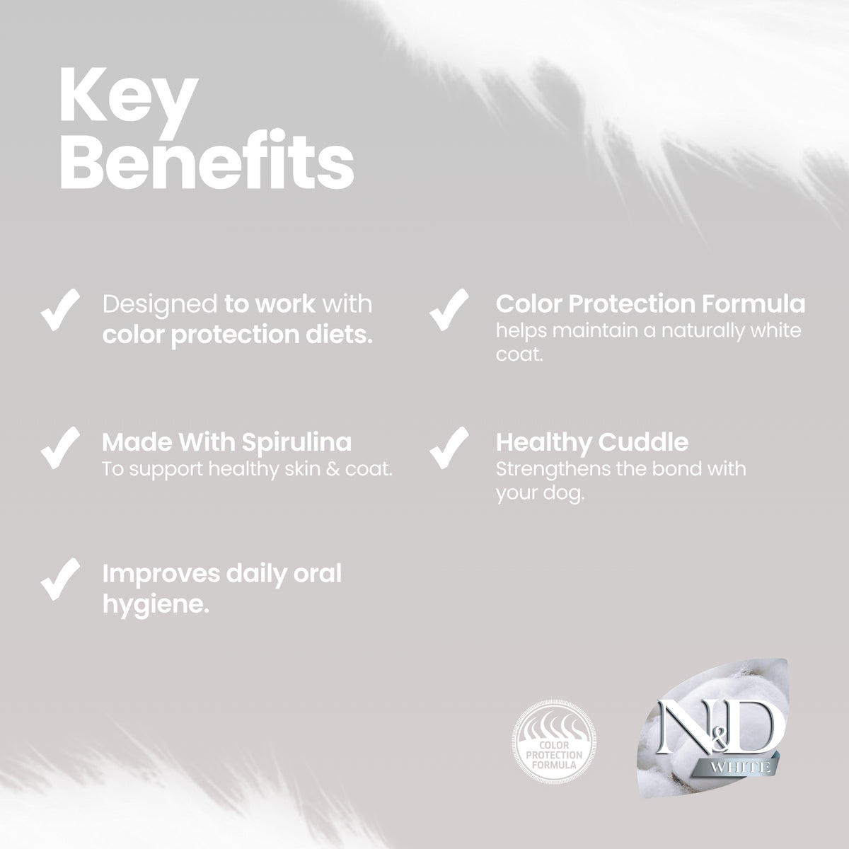 N&D White Dental Care Color Protection Treats Grain-Free Seabass, Spirulina and Fennel Adult Mini 60gm