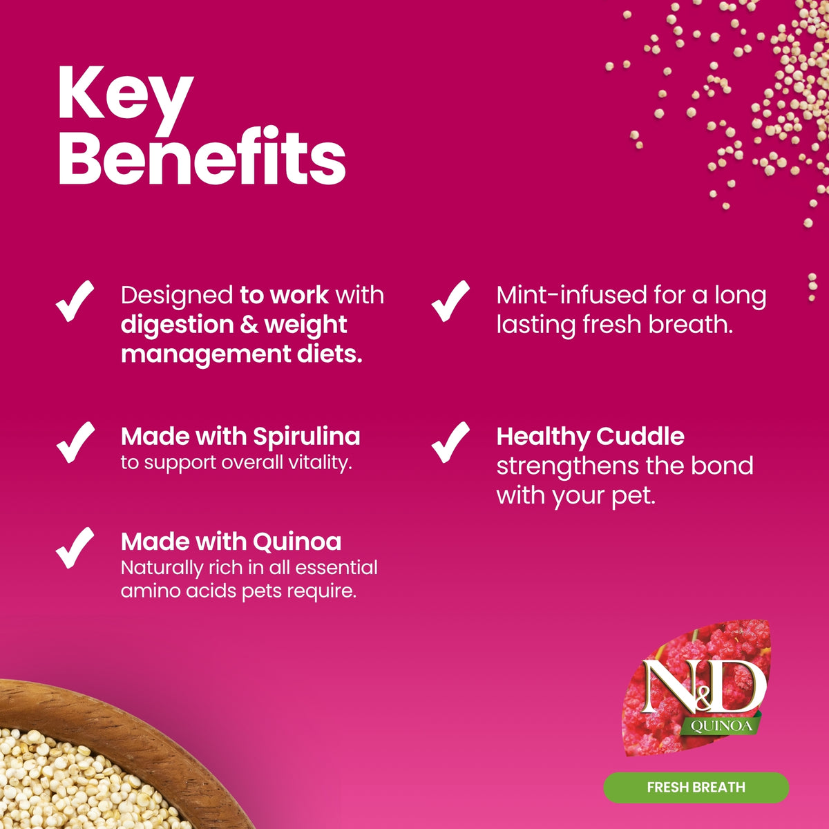 N&D Quinoa Dental Care Functional Treats Grain-Free Fresh Breath Lamb & Mint Adult Mini 60gm
