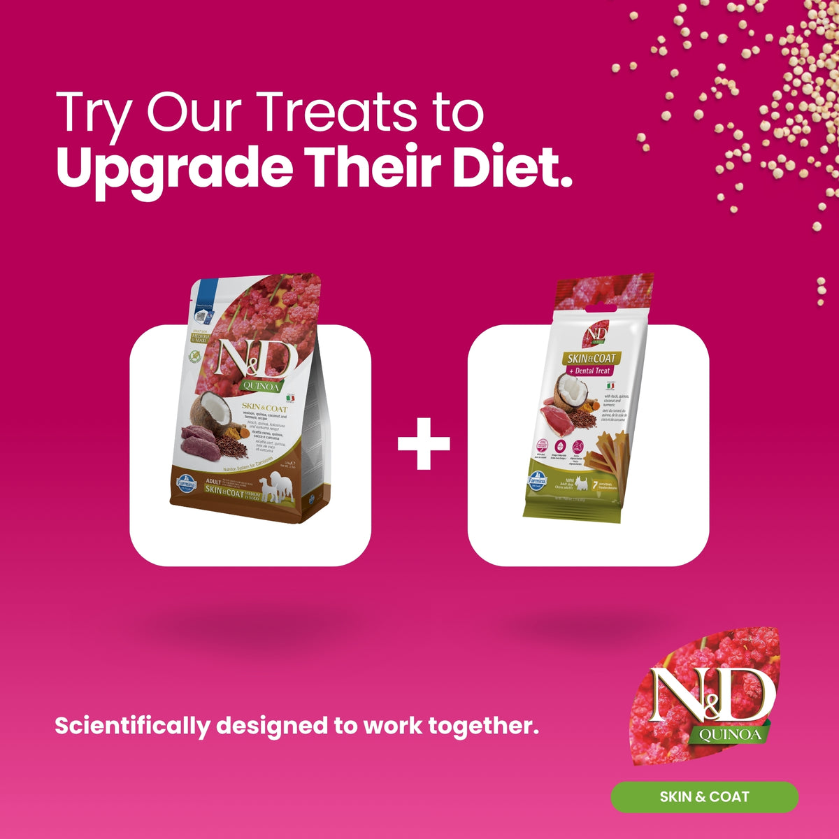N&D Quinoa Dental Care Functional Treats Grain-Free Skin & Coat Duck with Quinoa, Coconut and Turmeric Adult Medium & Maxi 100gm
