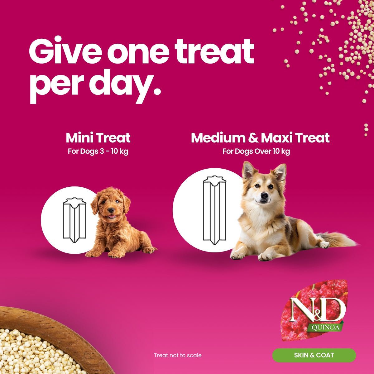 N&D Quinoa Dental Care Functional Treats Grain-Free Skin & Coat Herring with Quinoa, Coconut and Turmeric Adult Medium & Maxi 100gm