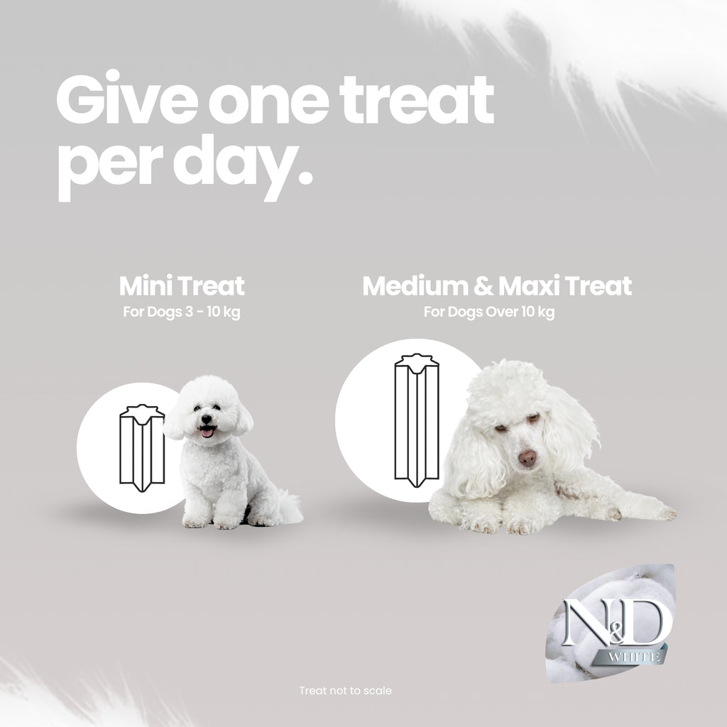 N&D White Dental Care Color Protection Treats Grain-Free Seabass, Spirulina and Fennel Adult Mini 60gm