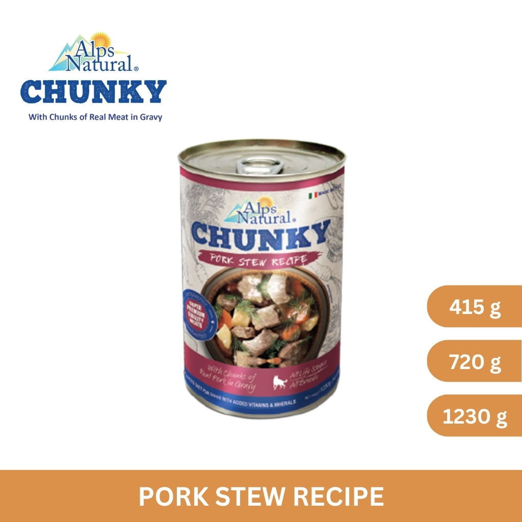 Alps Natural Chunky Dog Wet Food Pork Stew Recipe 415g/720g/1230g