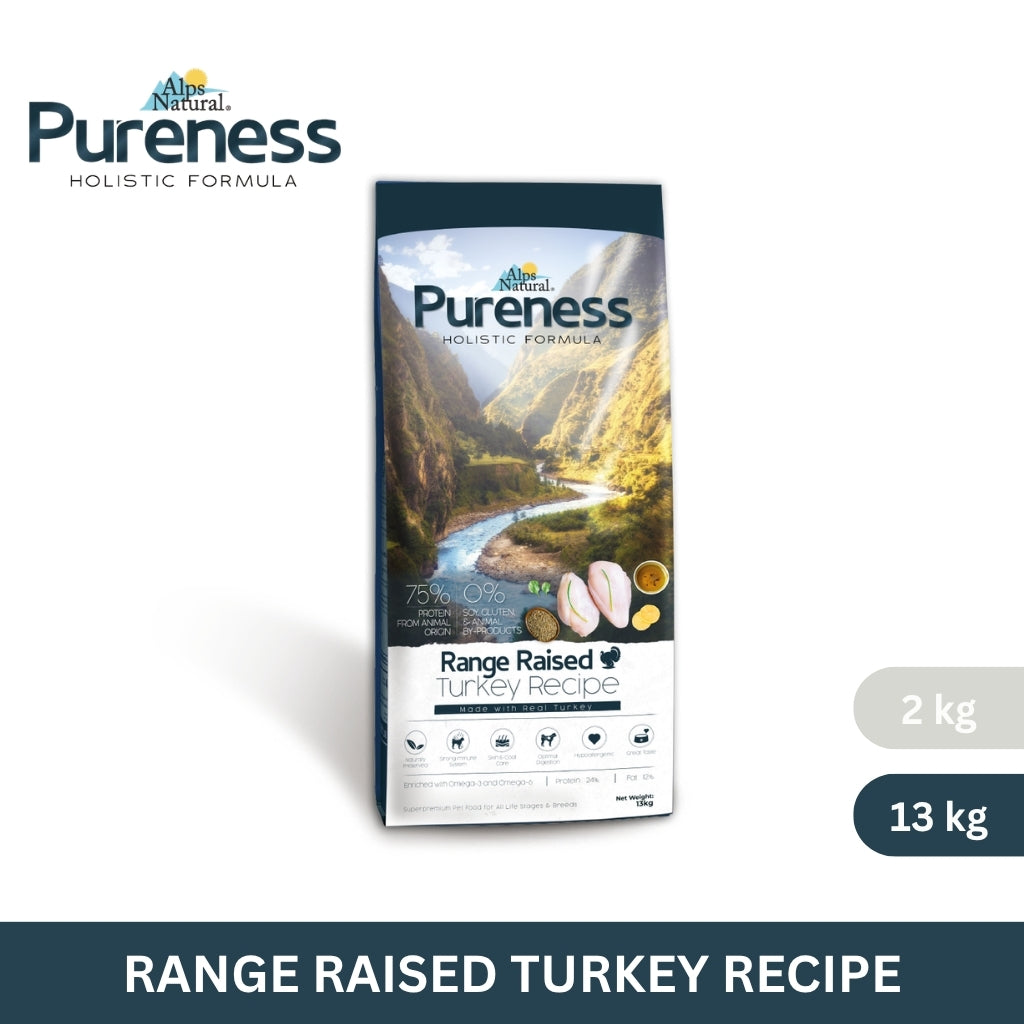 Alps Natural Pureness Holistic Dry Dog Food Range Raised Turkey Recipe 2kg/13kg