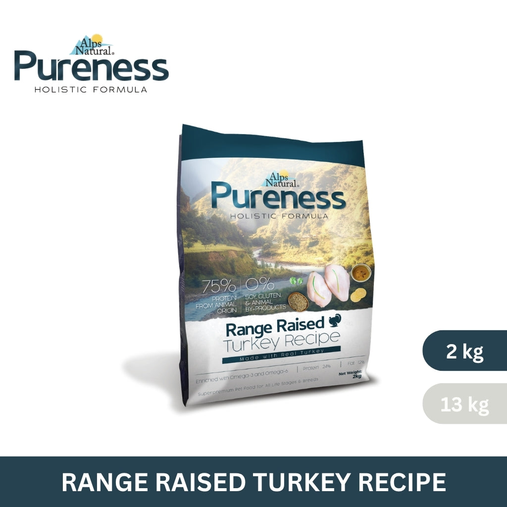 Alps Natural Pureness Holistic Dry Dog Food Range Raised Turkey Recipe 2kg/13kg