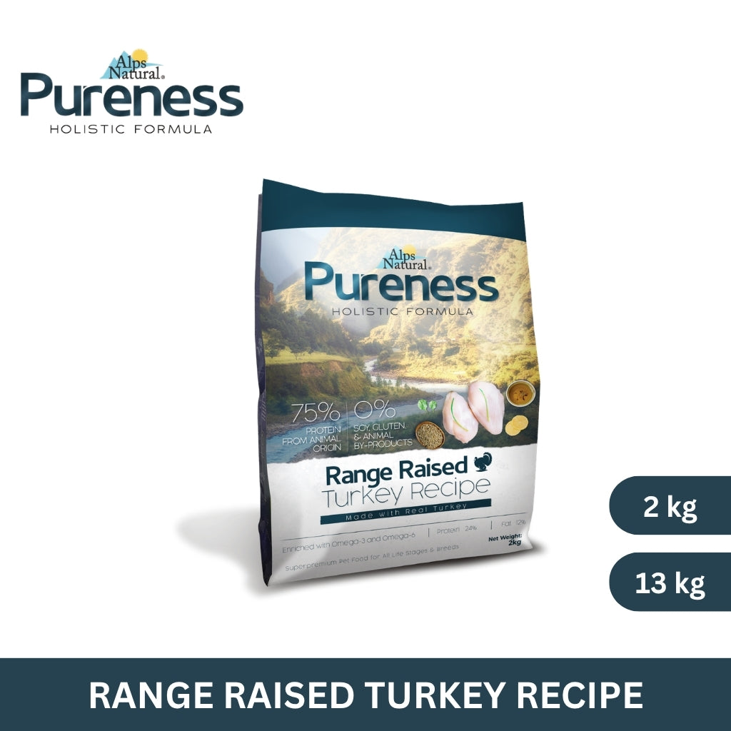 Alps Natural Pureness Holistic Dry Dog Food Range Raised Turkey Recipe 2kg/13kg