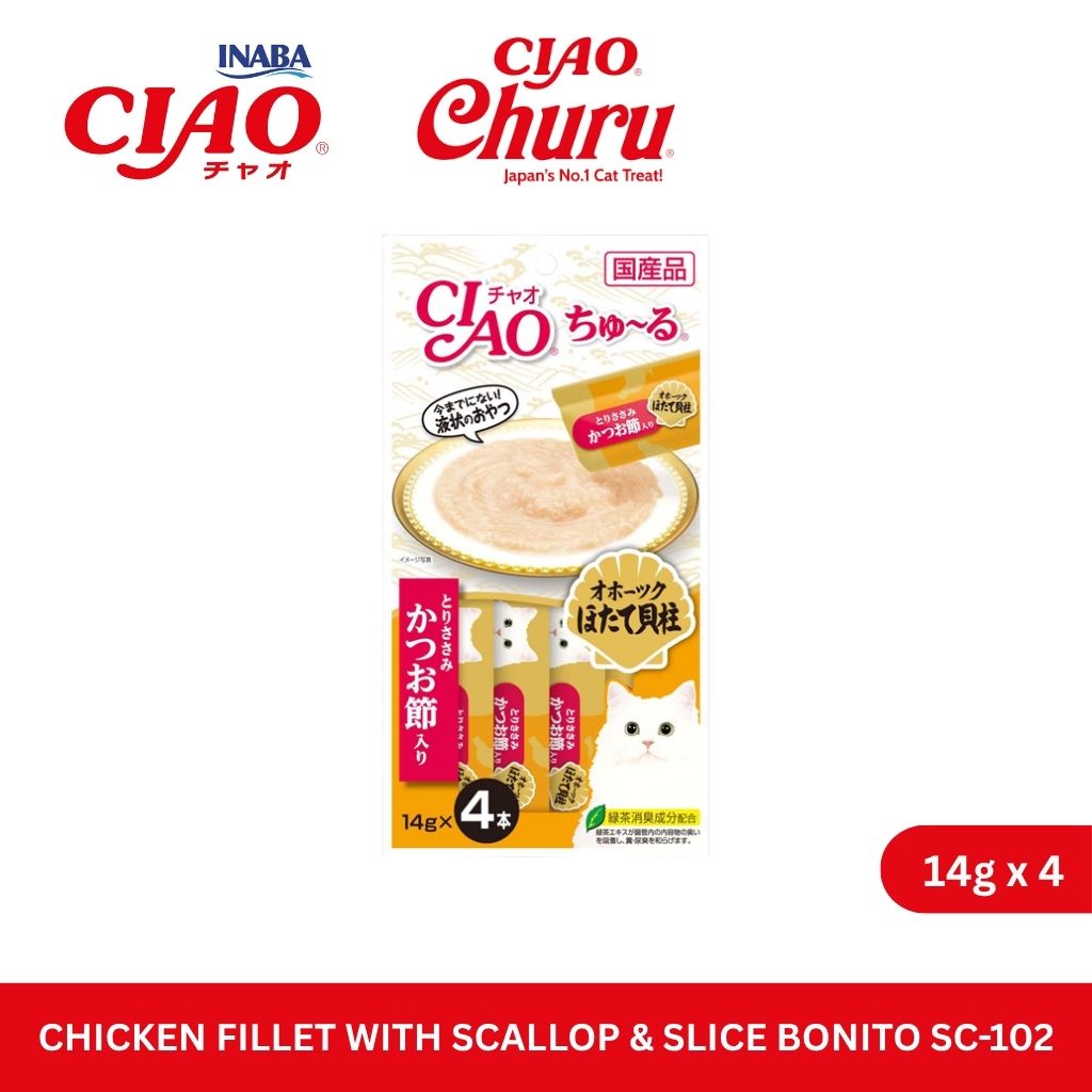 CIAO Churu Chicken Fillet With Scallop & Sliced Bonito 14gm x 4