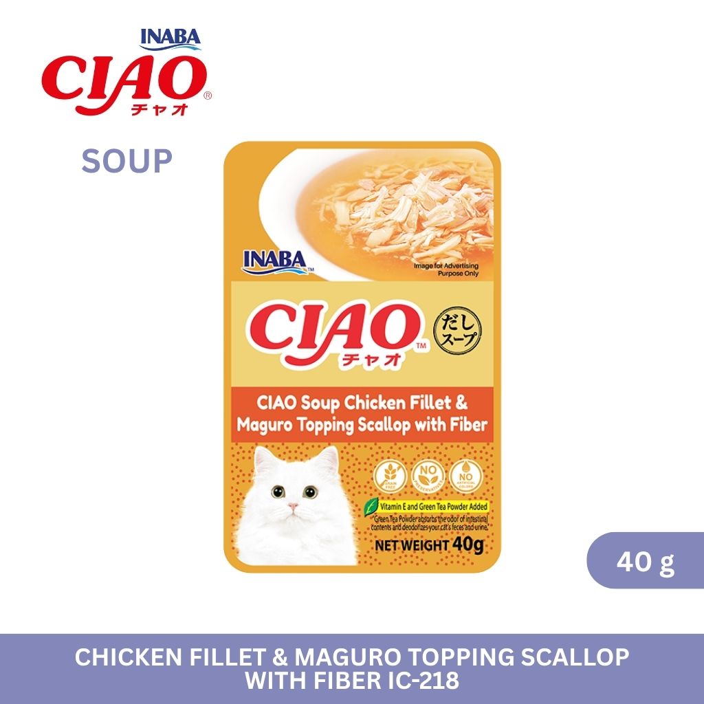CIAO Pouch Soup Chicken Fillet & Maguro Topping Scallop with Fiber 40gm