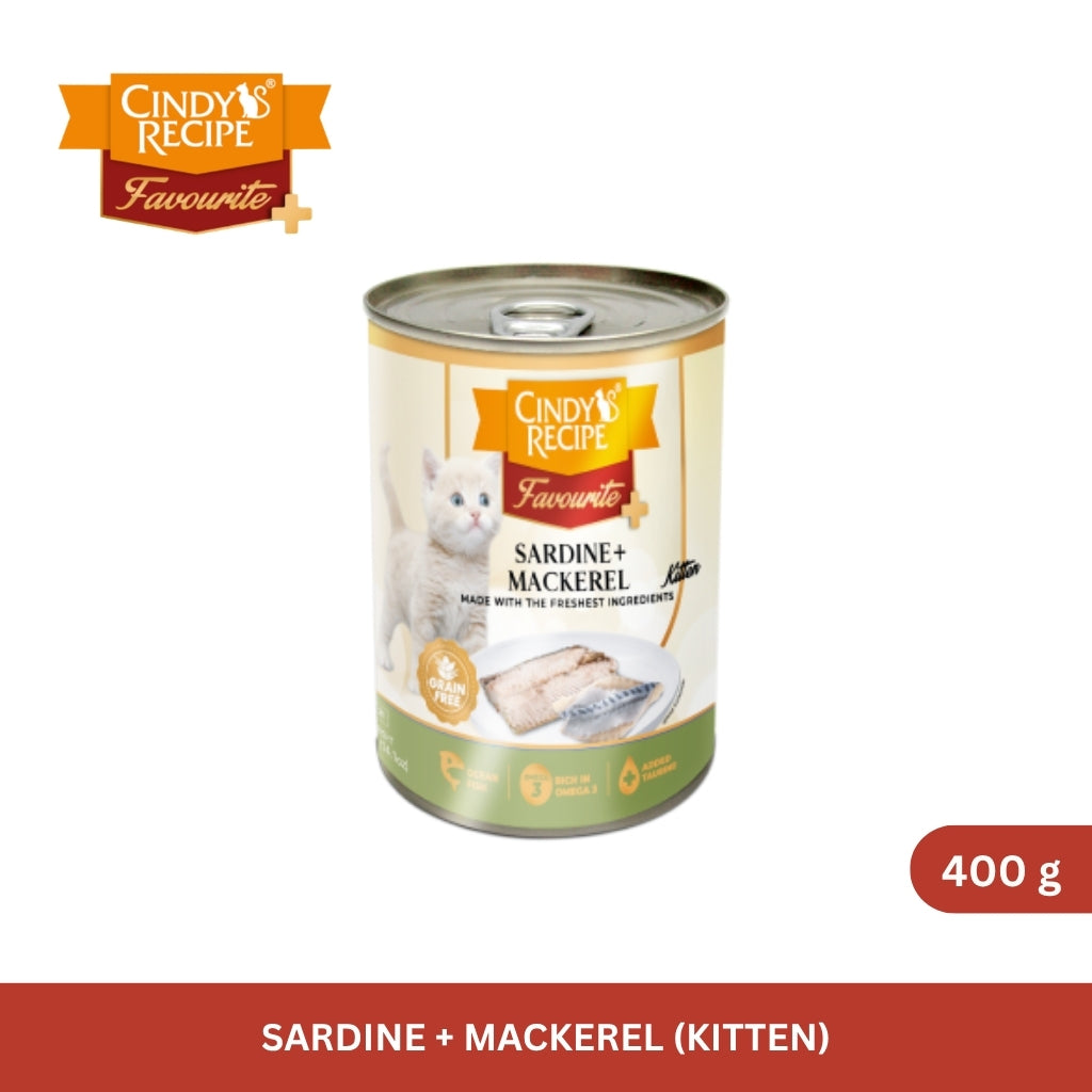 Cindy's Recipe Favourite + Series Sardine + Mackerel for Kitten 400 g