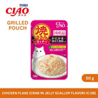 CIAO Grilled Pouch Grilled Chicken Flake with Crab Stick in Jelly Scallop Flavor 50gm