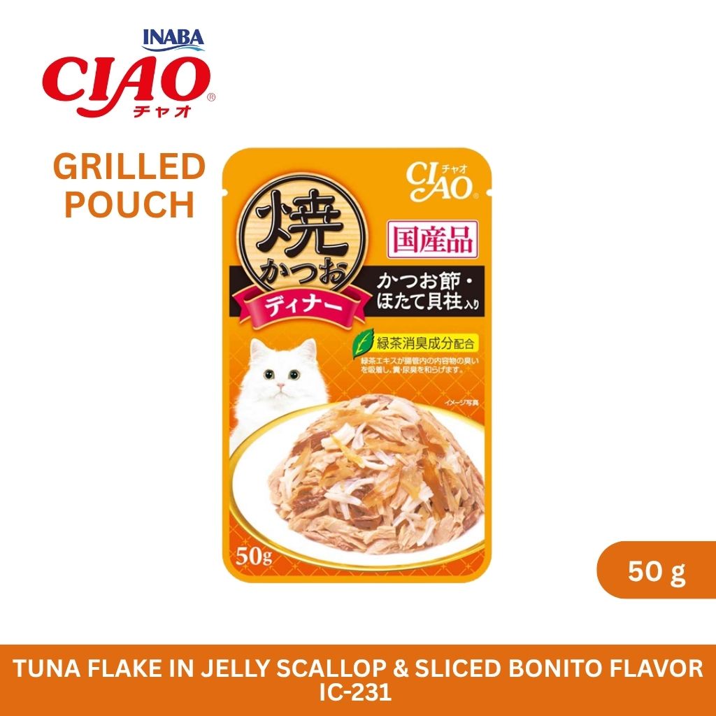 CIAO Grilled Pouch Grilled Tuna Flake in Jelly with Scallop & Sliced Bonito Flavor 50gm
