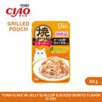 CIAO Grilled Pouch Grilled Tuna Flake in Jelly with Scallop & Sliced Bonito Flavor 50gm