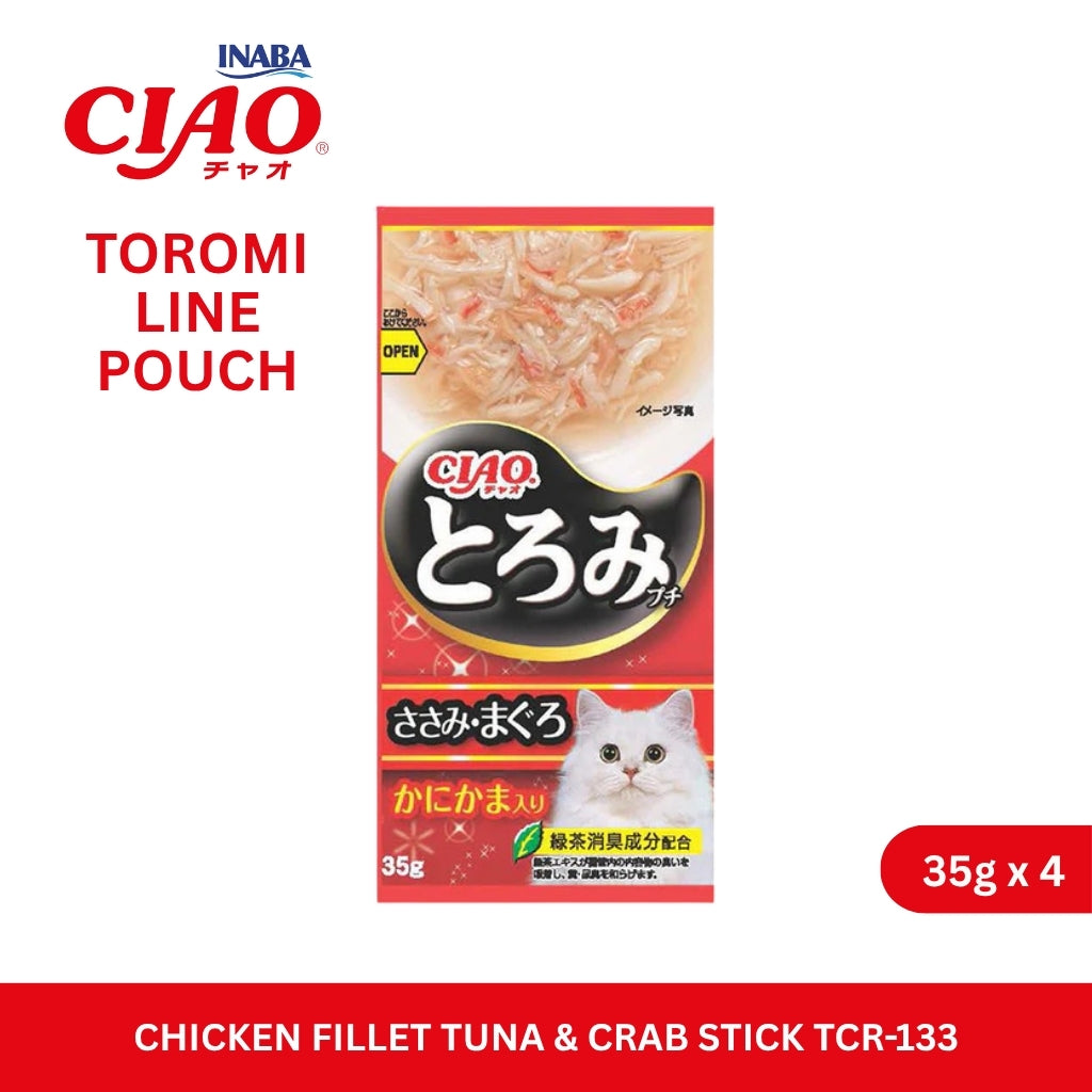 CIAO Toromi Line Pouch Chicken Fillet Tuna & Crab Stick Flavor 35gm x 4