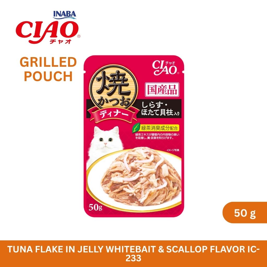 CIAO Grilled Pouch Grilled Tuna Flake in Jelly with Whitebait & Scallop 50gm