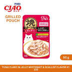 CIAO Grilled Pouch Grilled Tuna Flake in Jelly with Whitebait & Scallop 50gm