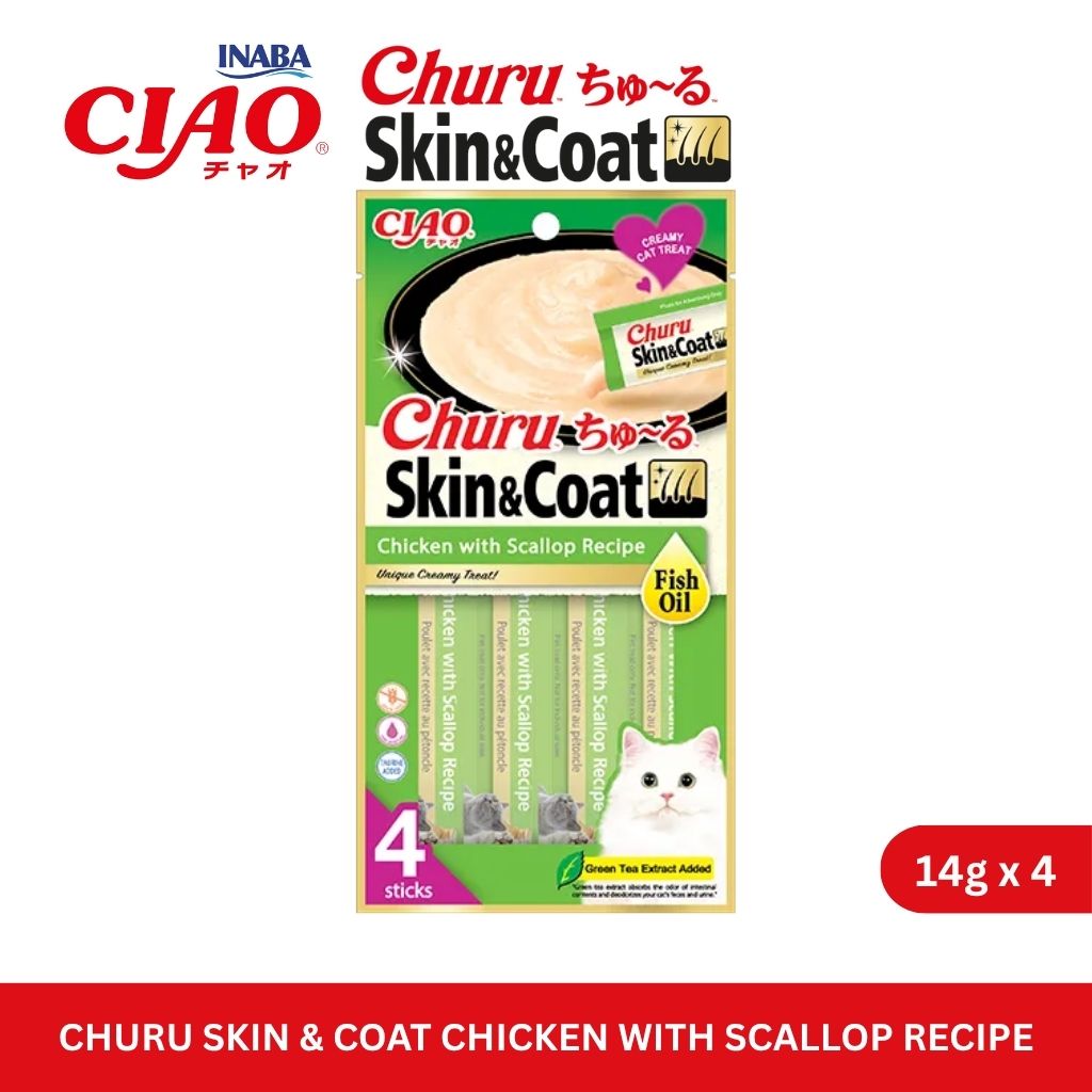 CIAO Churu Skin & Coat Chicken with Scallop Recipe 14gm x 4