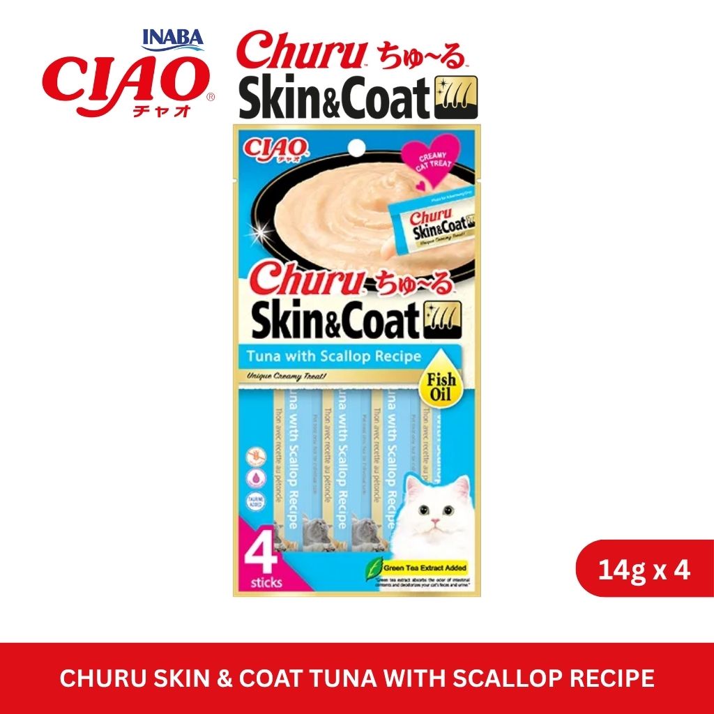 CIAO Churu Skin & Coat Tuna with Scallop Recipe 14gm x 4