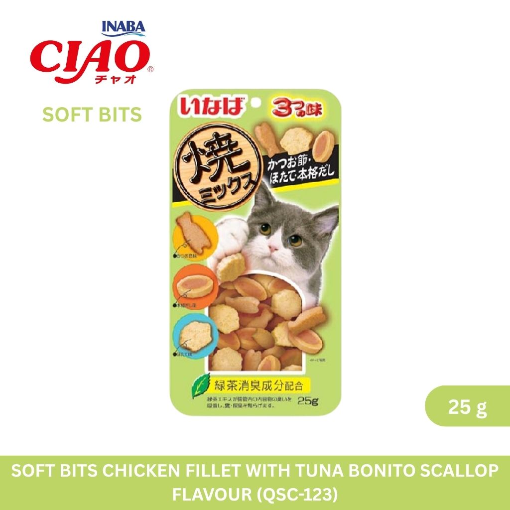 CIAO Soft Bits Chicken Fillet with Tuna Dried Bonito Scallop Flavor 25gm