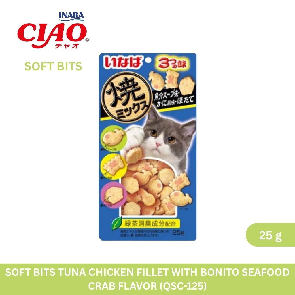 CIAO Soft Bits Tuna Chicken Fillet with Dried Bonito Seafood Crab Flavor 25gm