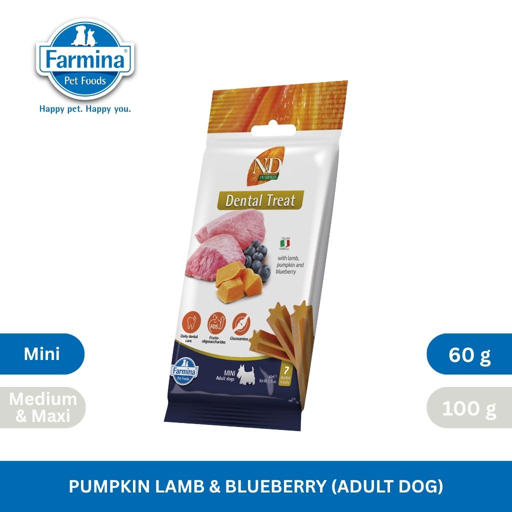 N&D Pumpkin Dental Care Tasty Treats Grain-Free Lamb, Pumpkin & Blueberry Adult Mini 60gm
