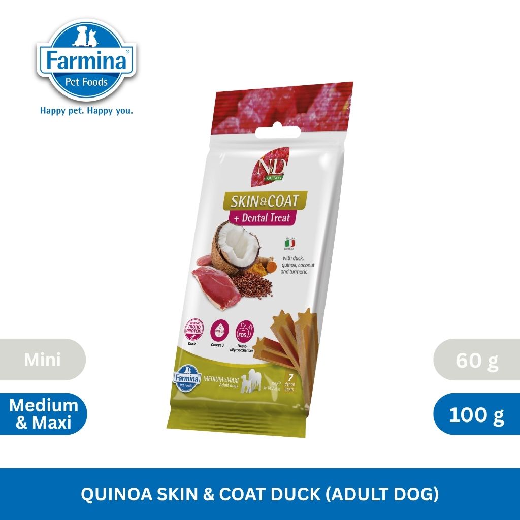 N&D Quinoa Dental Care Functional Treats Grain-Free Skin & Coat Duck with Quinoa, Coconut and Turmeric Adult Medium & Maxi 100gm