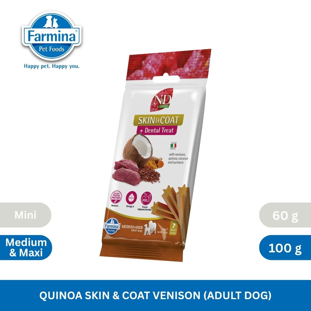 N&D Quinoa Dental Care Functional Treats Grain-Free Skin & Coat Venison with Coconut and Turmeric Adult Medium & Maxi 100gm