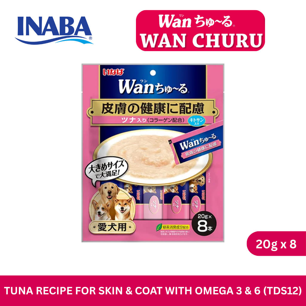 Inaba Wan Churu Tuna Recipe For Skin & Coat With Omega 3 & 6 For Dog 20g x 8