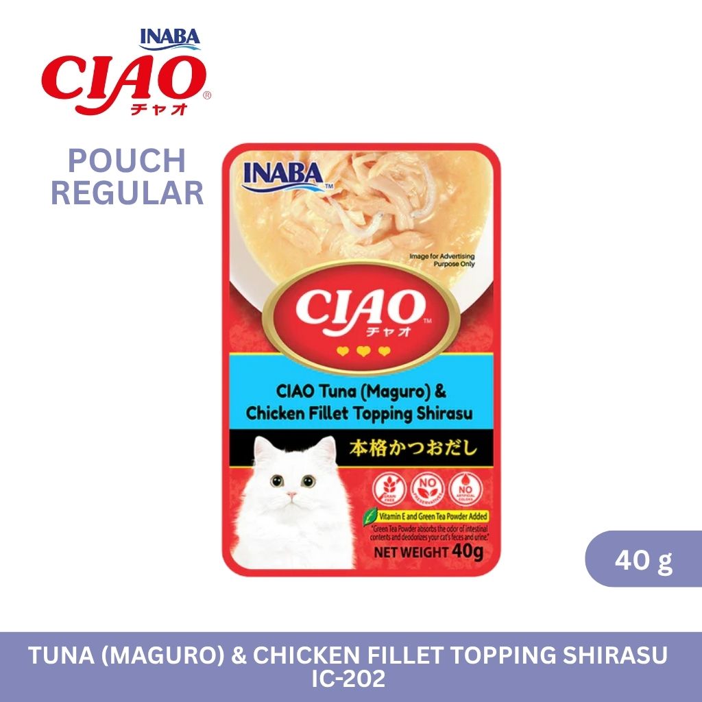 CIAO Pouch Regular Tuna (Maguro) & Chicken Fillet Topping Shirasu 40gm