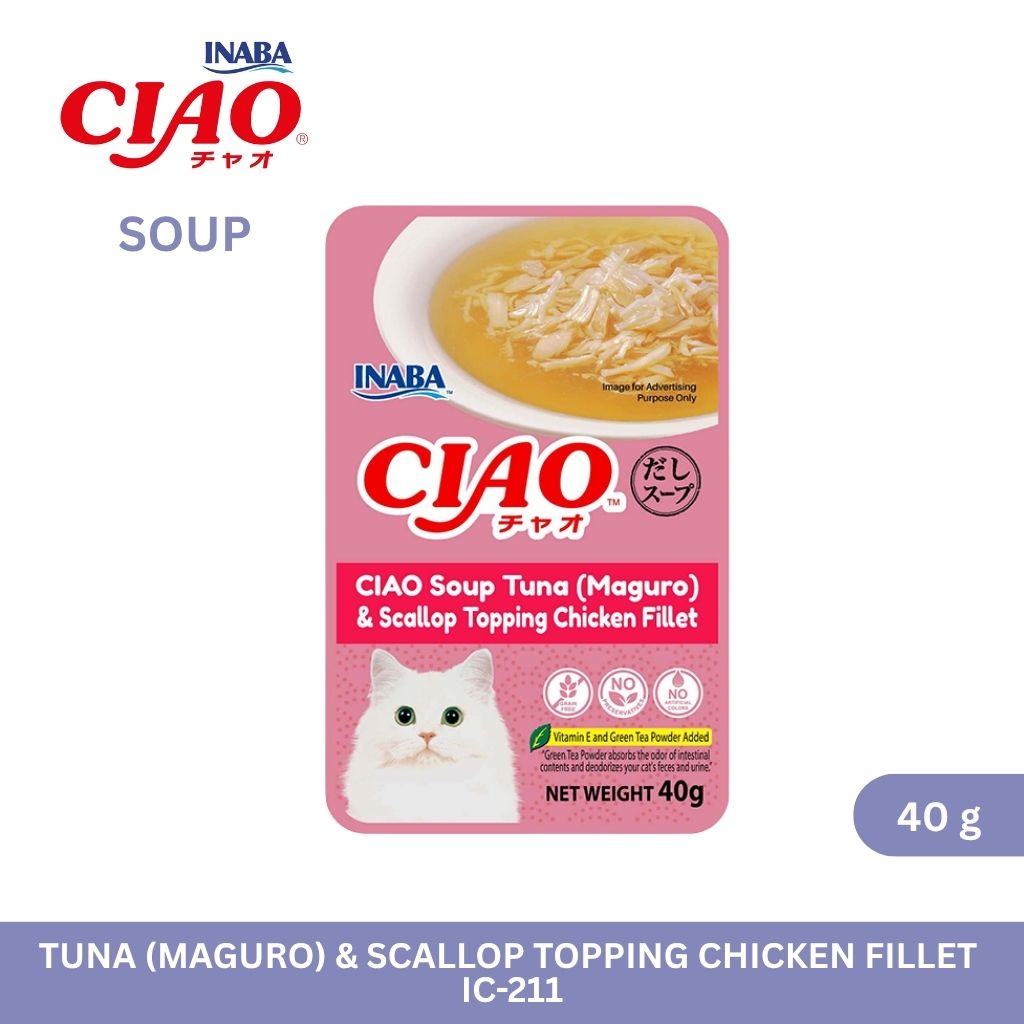 CIAO Pouch Soup Tuna (Maguro) & Scallop Topping Chicken Fillet 40gm
