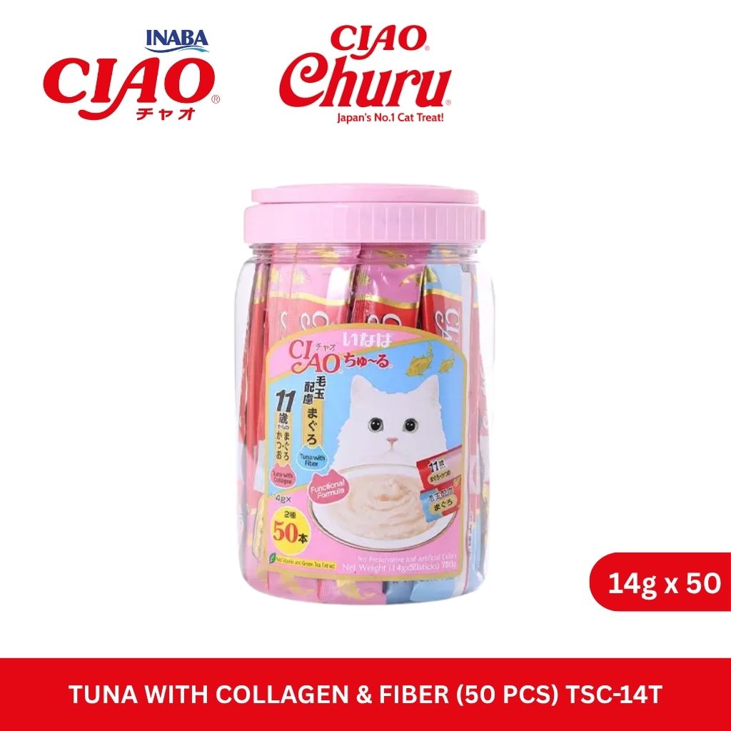 CIAO Churu Tuna with Collagen & Fiber Variety 14gm x 50